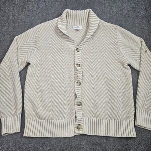 Goodfellow Shawl Collar Cardigan Mens Large‎ Cream Chevron Knit Sweater Grandpa